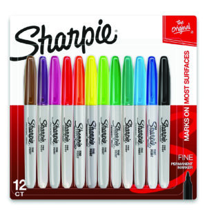 sharpie permanent markers, fine point, assorted colors, 12 count
